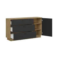Cómoda Zenda 150 cm con puertas y 3 cajones roble waterford/negro