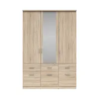 Armario de tres puertas Brando-3 136 cm con espejo y cajones roble sonoma
