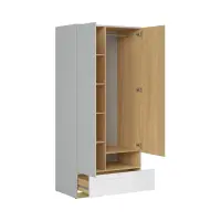 Шкаф двухдверный Nandu 90 см с ящиком светло-серый/дуб польский/белый глянец