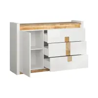 Cómoda Alameda 147 cm con puertas y 3 cajones roble westminster/blanco brillo