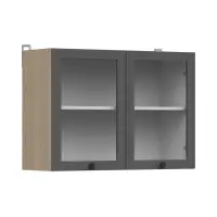 Armario superior de cocina Junona Line 80 cm de dos puertas con vitrina roble bernstein/grafito