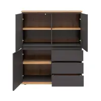 Cómoda Yamael 100 cm con 3 puertas y cajones grafito/roble artisan