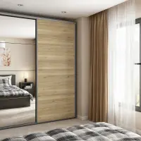 Armario de puertas correderas Flex 200 cm con espejo grafito/roble mauvella