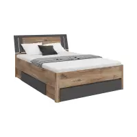 Cama Saturn 140x200 con 3 cajones roble flagstaff oscuro/grafito