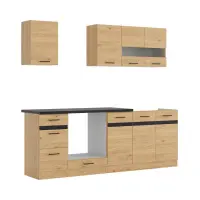 Conjunto de cocina Junona Line 220 cm roble bernstein con encimera