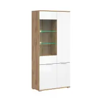 Vitrina Zele 90 cm con 4 puertas roble wotan/blanco brillo