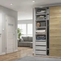Armario de puertas correderas Flex 150 cm con espejo FLEX-blanco/roble mauvella