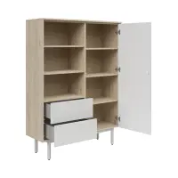 Estantería Ema 105 cm con puertas 2 cajones y estantes nogal jackson hickory/gris claro