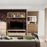 Mueble RTV Kaspian 143 cm con 2 cajones y estante roble sonoma