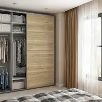 Armario de puertas correderas Flex 200 cm con espejo grafito/roble mauvella