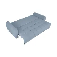 Sofá de tres plazas Sorella convertible con arcón, chenilla azul claro