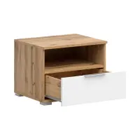 Mesita de noche Zele 50 cm con cajón roble wotan/blanco brillo
