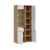 Vitrina Zele 90 cm con 4 puertas roble wotan/blanco brillo