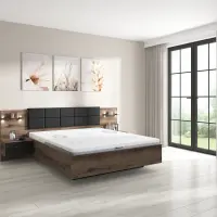 Cama Kassel 160x200 con somier y contenedor y 2 mesitas de noche roble monastery