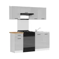 Conjunto de cocina Junona Line 180 cm gris claro brillo con encimera