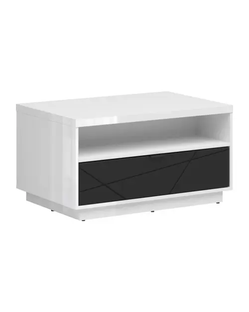 Mesa de centro Forn 90x60 con cajón blanco brillo/negro mate