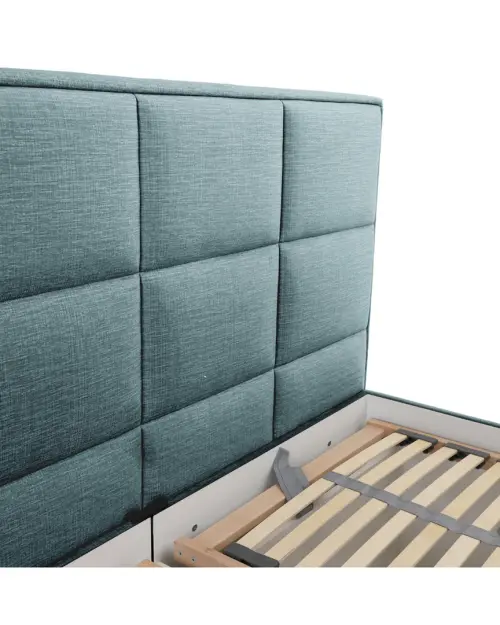 Cama tapizada Ella 160x200 con contenedores y somieres terciopelo verde