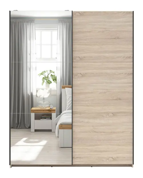 Armario de puertas correderas Tetrix 153 cm con espejo roble sonoma