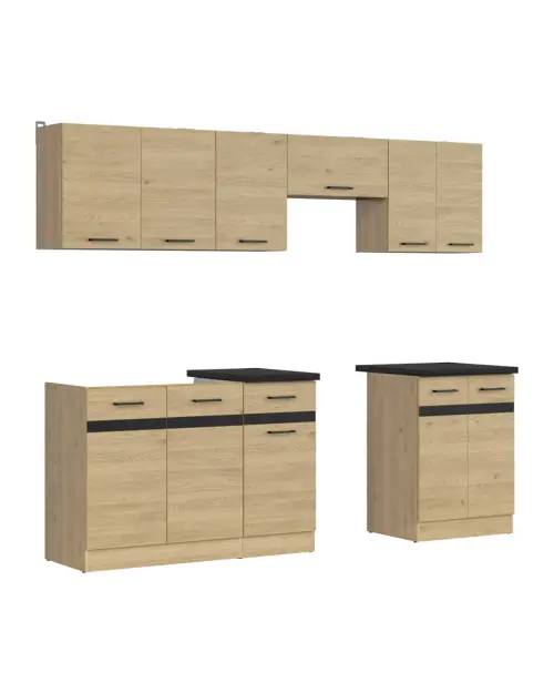 Conjunto de cocina Junona Line 240 cm roble bernstein con encimera