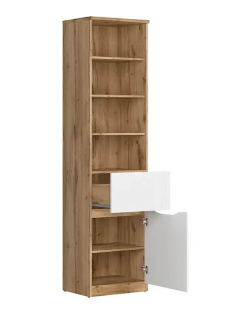 Estantería Nuis 50 cm con puerta, cajón y 4 estantes roble wotan