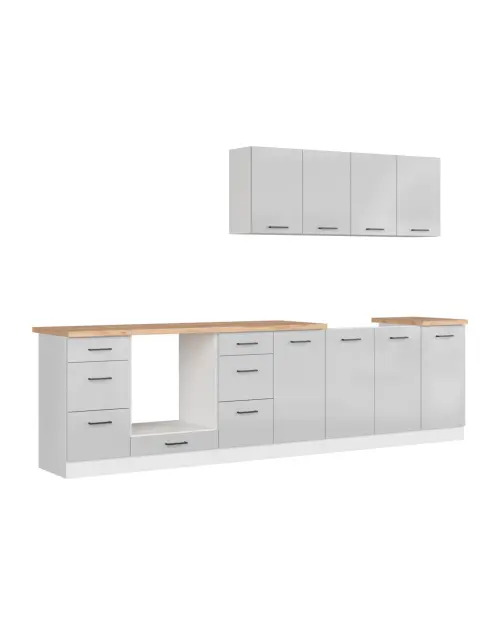 Zestaw kuchenny Junona Line 300 cm jasnoszary połysk z blatem