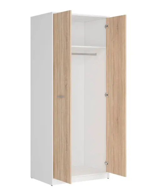 Armario de dos puertas Nepo Plus 80 cm blanco/roble sonoma