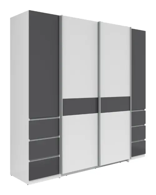 Armario de puertas correderas Fabio 215 cm con cajones blanco/grafito