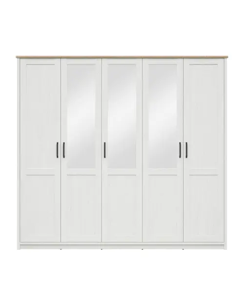 Armario de cinco puertas Loksa con 5 puertas y espejo pino andersen blanco