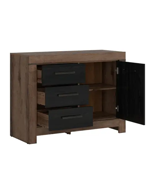 Cómoda Balin 112 cm con puertas y 3 cajones roble monastery/roble negro