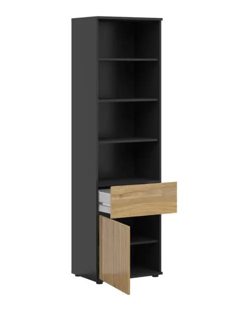 Estantería Luen 57 cm con puertas y cajón roble tegola/roble mauvella