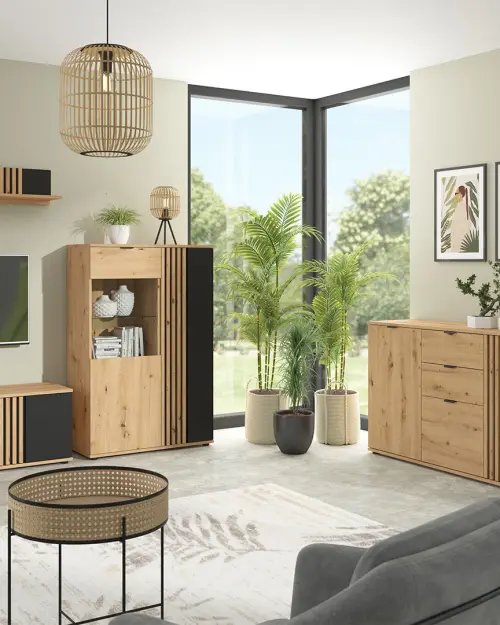 Vitrina Vabres 90 cm con 3 puertas roble artisan lama