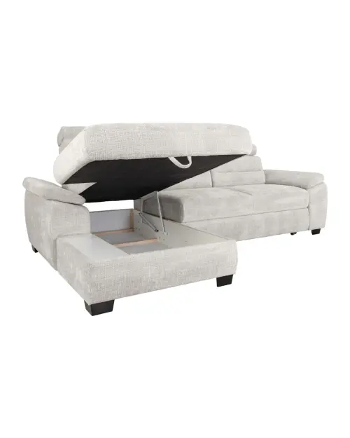 Sofá rinconera izquierda Aguda convertible con arcón beige
