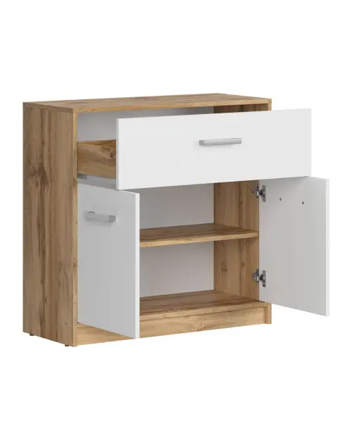 Cómoda Matos 80 cm con 2 puertas y un cajón roble wotan/blanco