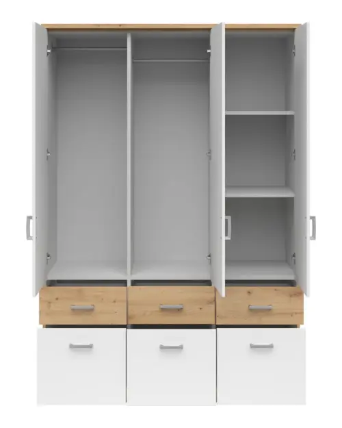 Three-door wardrobe Brando-3 136 cm with drawers artisan oak/white