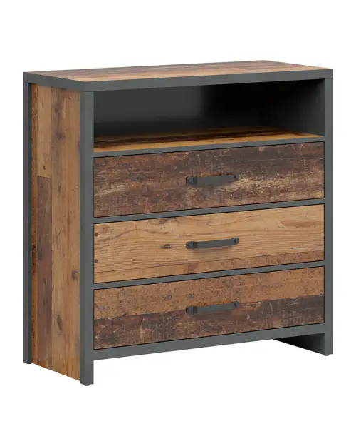 Cómoda Weston 90 cm con 3 cajones y estante pino old style