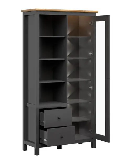 Vitrina Hesen 106 cm con puertas y 2 cajones grafito