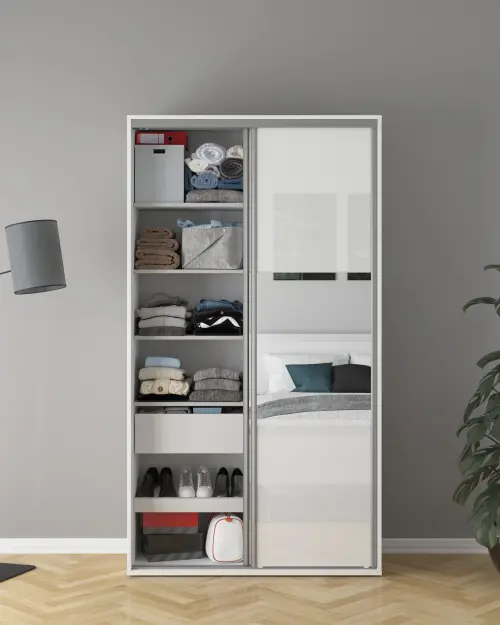 Шкаф-купе Flex 120 см с зеркалом белый глянец