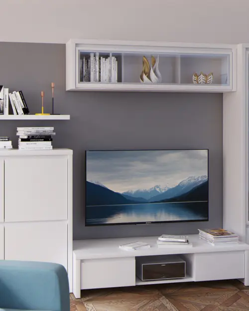 Vitrina colgante Kaspian 144 cm con puertas blanca