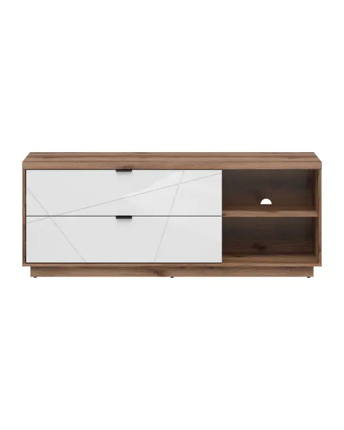 Mueble TV Forn 156 cm con 2 cajones y un estante roble delano oscuro/blanco brillo
