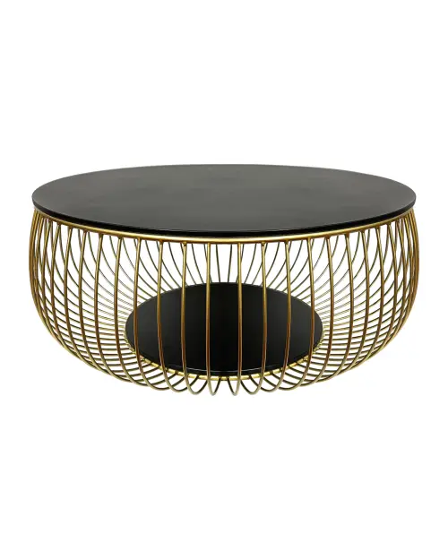 Mesa redonda de cristal Bowl negro-dorado