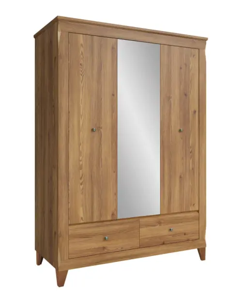 Armario de dos puertas Bergen 144 cm con espejo y cajón alerce sibiu dorado