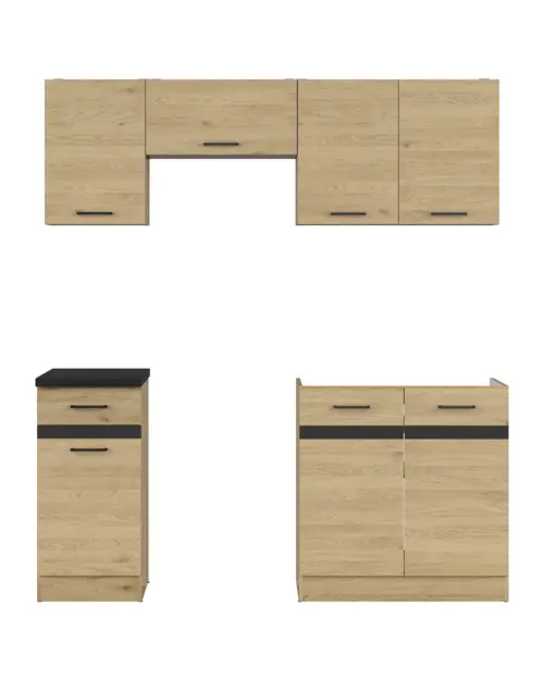 Conjunto de cocina Junona Line 180 cm roble bernstein con encimera