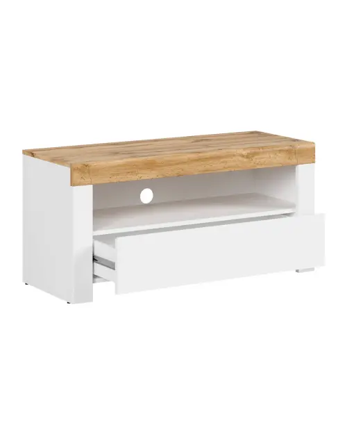 Mueble RTV Holten 106 cm con cajón y estante blanco brillo