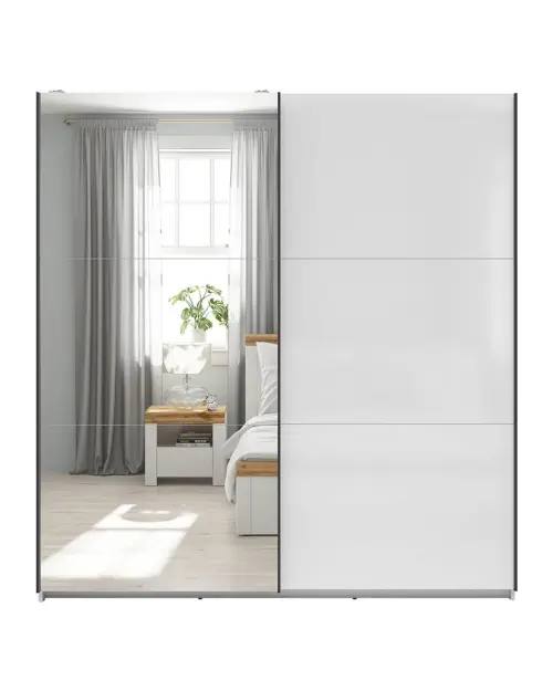 Armario de puertas correderas Tetrix 183 cm con espejo blanco brillo
