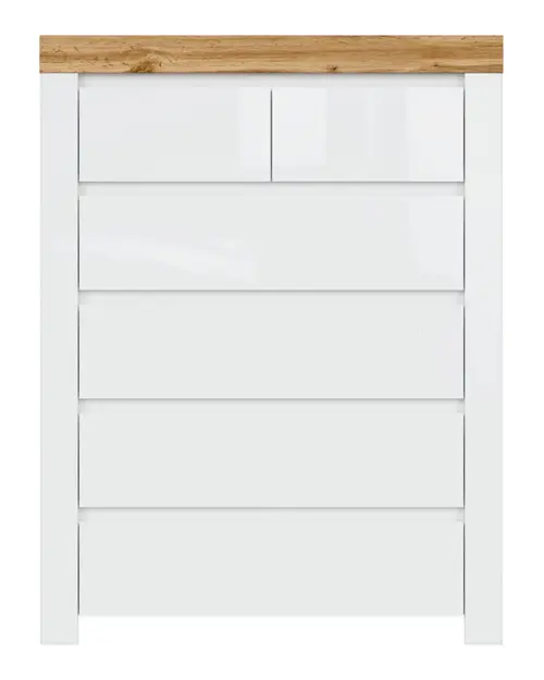 Cómoda Holten 99 cm con 6 cajones blanco/roble wotan/blanco brillo