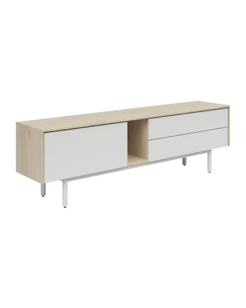 Mueble RTV Ema 180 cm con puertas y 2 cajones nogal jackson hickory/gris claro