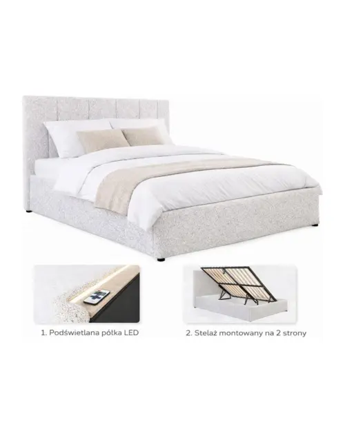 Cama tapizada Tripo 140x200 con somier y arcón beige