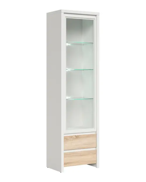 Вітрина Kaspian 56 см з дверцятами та 2 шухлядами білий/дуб сонома