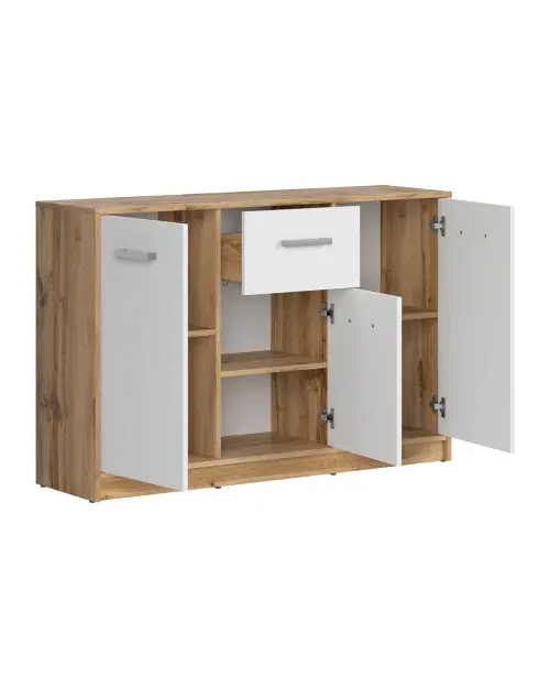 Cómoda Matos 119 cm con 3 puertas y un cajón roble wotan/blanco