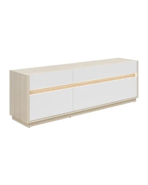 Mueble RTV Kim con 3 cajones y puertas roble riva claro/blanco